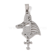 Non-Tarnish 201 Stainless Steel Pendants, Butterfly Skull with Cross Charm, Stainless Steel Color, 48x27x1.5mm, Hole: 4x7mm(STAS-A094-06P)