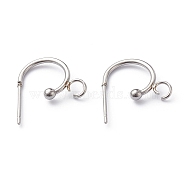 304 Stainless Steel Half Hoop Earrings, Stainless Steel Color, 15.5x12.5x2.4mm, Pin: 0.7mm(X-STAS-Z028-B02-P)