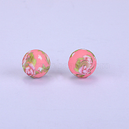 Printed Round with Flower Pattern Silicone Focal Beads, Pink, 15x15mm, Hole: 2mm(SI-JX0056A-160)