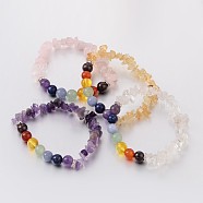 Chips and Round Chakra Natural Gemstone Beaded Stretch Bracelets, Mixed Color, 50~53mm(BJEW-JB01990)