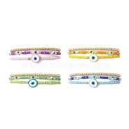 3Pcs 3 Style Evil Eye Polymer Clay & Glass Seed Beaded Stretch Bracelets Set for Women, Mixed Color, Inner Diameter: 2-1/8 inch(5.3cm), 1Pc/style(BJEW-JB09228)