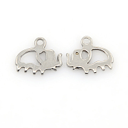 201 Stainless Steel Animal Charms, Elephant Pendants, Stainless Steel Color, 9x11x1mm, Hole: 1mm(STAS-J014-14)