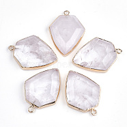 Electroplate Natural Quartz Crystal Pendants, with Iron Findings, Arrows, Golden, 30~31x22.5x6~7mm, Hole: 1.8mm(G-S344-20F)