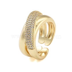 Rack Plating Brass Pave Cubic Zirconia Rings for Women, Cadmium Free & Lead Free, Long-Lasting Plated, X shape, Real 18K Gold Plated, 10.5mm, Adjustable(RJEW-B064-09G)