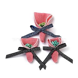 Handmade Linen Ornament Accessories, for DIY Craft Making, Hand Tied Bouquet Shape, Hot Pink, 73~96x58~63x17~21mm(DIY-H119-A02)