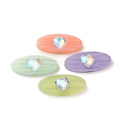 Acrylic Cabochons, with Glass, Oval with Heart, Mixed Color, 18x40.5x6.5mm(ACAB-Q001-04)