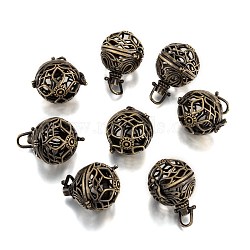Round Brass Hollow Cage Pendants, For Chime Ball Pendant Necklaces Making, Lead Free & Cadmium Free, Brushed Antique Bronze, 31x29x25mm, Hole: 6x7mm, inner: 21mm(X-KK-L083-18AB-RS)