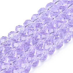 Transparent Glass Beads Strands, Faceted(32 Facets), Rondelle<P>Please Note: Because these beads are made in different batches, the color could be slightly different from one batch of beads to the next, Lilac, 4x3.5mm, Hole: 0.8mm, about 115~120pcs/strand, 16.54~17.4''(42~43.5cm)(GLAA-T023-4mm-B01)