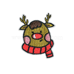 Christmas Theme Computerized Embroidery Cloth Self Adhesive Patches, Stick On Patch, Costume Accessories, Appliques, Deer, 53x43mm(XMAS-PW0001-095K)
