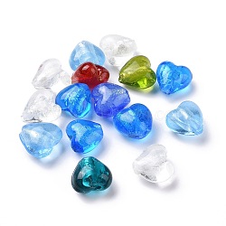 Handmade Silver Foil Glass Beads, Heart, Mixed Color, 12x12x8mm, Hole: 2mm(X-FOIL-R050-12x8mm-M)
