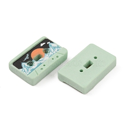 Retro Opaque Resin Cabochons, Music Cassette Tape, Dark Sea Green , Mountain Pattern, 15x24x5mm(FIND-CJC0004-25A)