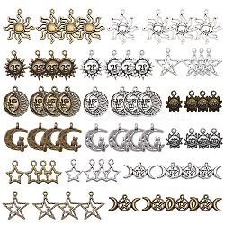 Tibetan Style Alloy Pendants, Sun & Moon & Star, Mixed Color, 72pcs/set(DIY-SC0006-92)