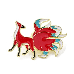 Chinese Style Myth Animal Nine Tail Fox Enamel Pins, Light Gold Alloy Brooch for Backpack Clothes Women, Red, 25.5x33x1.5mm(JEWB-H017-03EB-03)