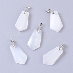 Natural Calcite Pendants, with Platinum Plated Brass Findings, Pentagon, White, 32x18x4mm, Hole: 3.5x4mm(G-L501-26)