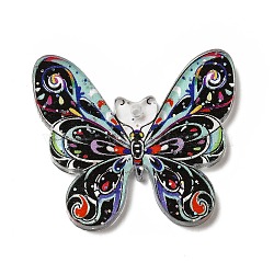 Printed Acrylic Pendants, with Sequins, Butterfly Charm, Black, 30.5x34.5x2.5mm, Hole: 1.6mm(MACR-G059-15C)