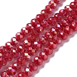 Opaque Glass Beads Strands, Faceted, Rondelle, Red, 8x6mm, Hole: 1mm, about 98pcs/strand, 24.02''(61cm)(GLAA-H022-01A-07)