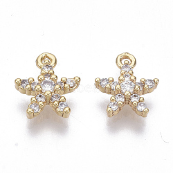 Brass Micro Cubic Zirconia Charms, Nickel Free, Real 18K Gold Plated, Star, Clear, 10x8x3mm, Hole: 1mm(KK-N231-22-NF)