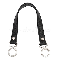 Black PU Imitation Leather Bag Handles, with Alloy Spring Gate Rings, for Bag Straps Replacement Accessories, Platinum, 37.3cm(DIY-WH0401-82P)