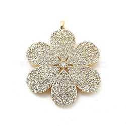 Brass Micro Pave Clear Cubic Zirconia Pendants, Flower Charms, Rack Plating, Long-Lasting Plated, Lead Free & Cadmium Free, Real 18K Gold Plated, 32.5x26.5x2.5mm, Hole: 2mm(KK-L228-47G)