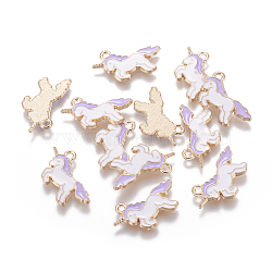 Alloy Enamel Pendants, Unicorn, Light Gold, Lilac, 20x15x1.5mm, Hole: 1mm(ENAM-G124-03C)
