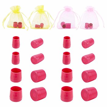 Gorgecraft 8Pair PVC High Heel Stoppers Protector, Round Shape Non-slip Wearable Heel Cover Shockproof Accessories, 8Pcs Organza Gift Bags with Drawstring, Deep Pink, 16~17x12~18mm, 8.5~14mm Inner Diameter