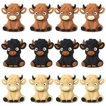 15Pcs 3 Colors Highland Cattle Silicone Beads, DIY Nursing Necklaces Making, Mixed Color, 27.5x24x14mm, Hole: 2mm