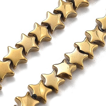 Electroplated Synthetic Non-magnetic Hematite Beads Strands, Star, Golden Plated, 6x6x2.5mm, Hole: 0.9mm, about 79pcs/strand, 15.35''(39cm)