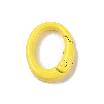 Spray Painted Alloy Spring Gate Rings, Oval, Yellow, 19.5x15x4.5mm