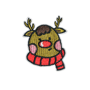 Christmas Theme Computerized Embroidery Cloth Self Adhesive Patches, Stick On Patch, Costume Accessories, Appliques, Deer, 53x43mm