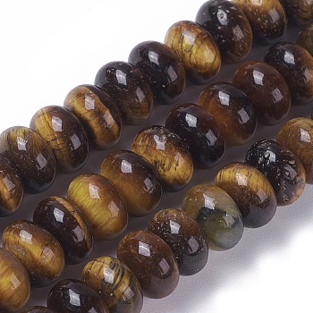 Natural Tiger Eye Beads Strands, Rondelle, 8~8.4x5~5.5mm, Hole: 0.8mm, about 73pcs/strand, 15.11 inch~15.23 inch(38.4~38.7cm)