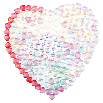 Transparent Glass Beads, Heart, Mixed Color, 8x8x4.5~5mm, Hole: 1mm, 10 colors, 20pcs/color, 200pcs/box
