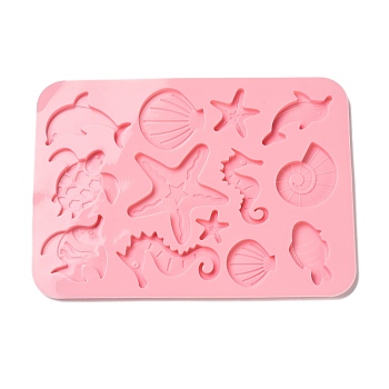Food Grade Silicone Molds, Fondant Molds, Baking Molds, Chocolate, Candy, Biscuits, UV Resin & Epoxy Resin Jewelry Making, Dolphin & shell & Starfish & Tortoise & Sea Horse & Conch & Fish, Random Single Color or Random Mixed Color, 230x165x6.5mm, Inner Diameter: 36~76x27~58mm