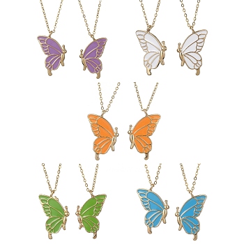 2Pcs Alloy Butterfly Pendant Necklaces, Cable Chain Necklace, Jewely for Women, Mixed Color, 17-3/4 inch(45cm)