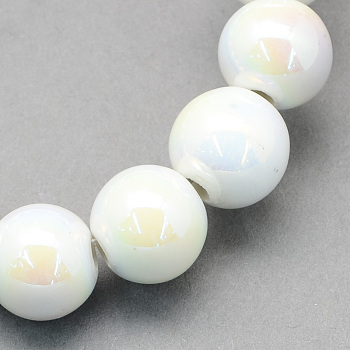 Handmade Porcelain Round Beads, AB Color Plated, White, 11mm, Hole: 2mm