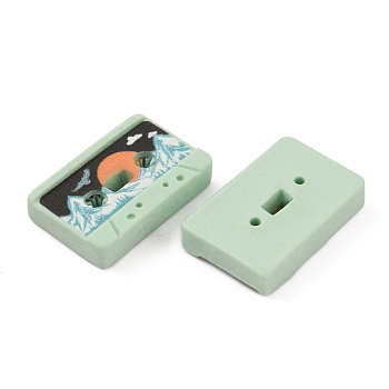 Retro Opaque Resin Cabochons, Music Cassette Tape, Dark Sea Green , Mountain Pattern, 15x24x5mm