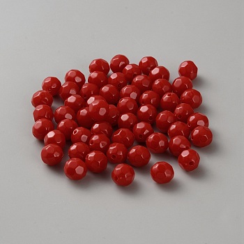 Acrylic Beaded, Faceted, FireBrick, 9.5x10mm, Hole: 1.8mm, about 1041pcs/500g