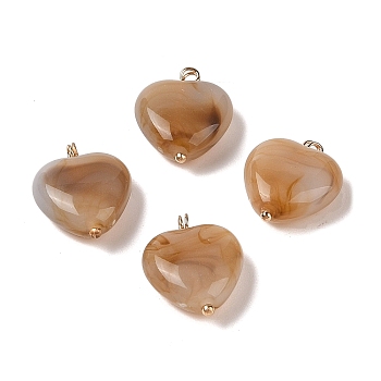 Acrylic Pendants, Imitation Gemstone, with Brass Loops, Heart, Peru, 19.5x15.5x7mm, Hole: 2mm