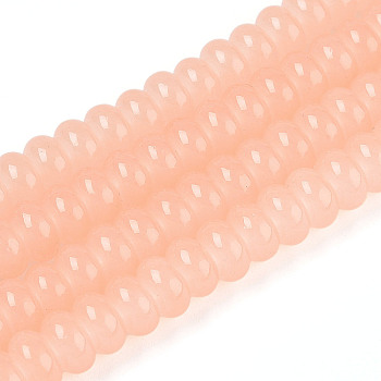 Imitation Jade Glass Beads, Transparent Baking Paint Rondelle Beads, Light Salmon, 8~8.5x4.5~5mm, Hole: 1.2mm, about 159~164pcs/strand, 30.71~31.50 inch(78~80cm)