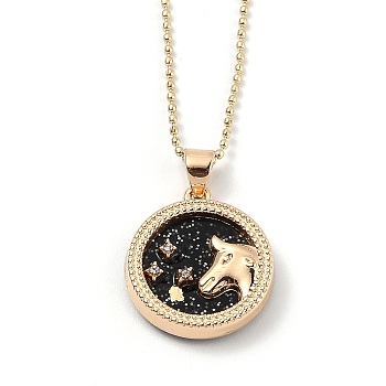 Alloy Rhinestone Pendant Necklaces, with Resin and Ball Chains, Flat Round with Constellation/Zodiac Sign, Golden, Black, Taurus, 18.31 inch(46.5cm)