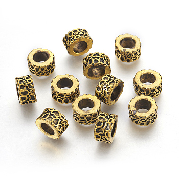 Tibetan Style Column Alloy Beads, Large Hole Beads, Cadmium Free & Lead Free, Antique Golden, 11.5x6.5mm, Hole: 7mm, about 476pcs/1000g