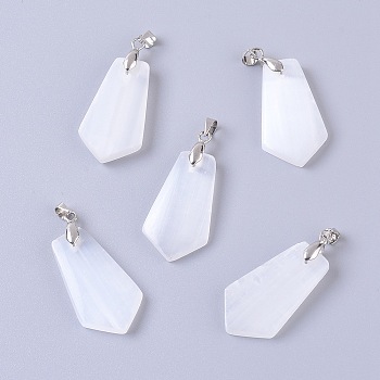 Natural Calcite Pendants, with Platinum Plated Brass Findings, Pentagon, White, 32x18x4mm, Hole: 3.5x4mm