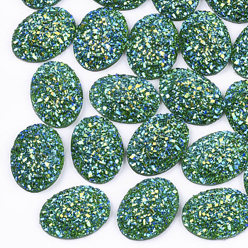 Electroplate Druzy Resin Cabochons, Oval, Lime Green, 17.5x13x4.5mm