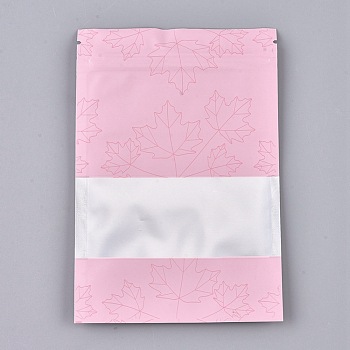Plastic Zip Lock Bags, Resealable Aluminum Foil Pouch, Food Storage Bags, Rectangle, Maple Leave Pattern, Hot Pink, 15.1x10.1cm, Unilateral Thickness: 3.9 Mil(0.1mm)