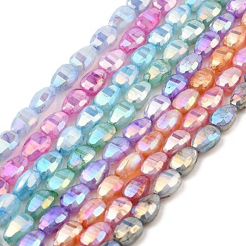 Imitation Jade Glass Beads Strands, AB Color Plated, Faceted, Teardrop, Mixed Color, 9x6x4.5mm, Hole: 2.2mm, about 58pcs/strand, 20.67''(52.5cm)