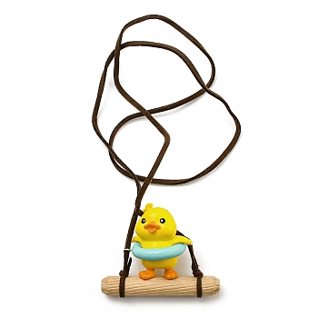 Cute Plastic Swinging Swimming Ring Duck Pendant Decorations, for Car Interiors Hanging Ornaments, Yellow, 330mm, pendant: 47.5x59.5x26mm