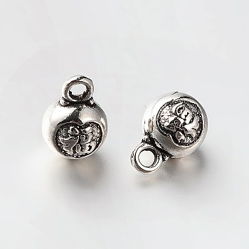 Round with Chinese Blessing Tibetan Style Alloy Charms, Antique Silver, 9x6mm, Hole: 1mm
