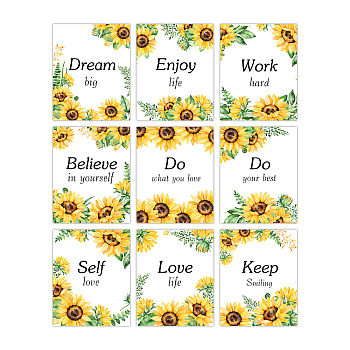 Chemical Fiber Oil Canvas Hanging Painting, Home Wall Decoration, Rectangle with Inspiring Phrases, Sunflower Pattern, 200x250mm, 9 style, 1pc/style, 9pcs/set.