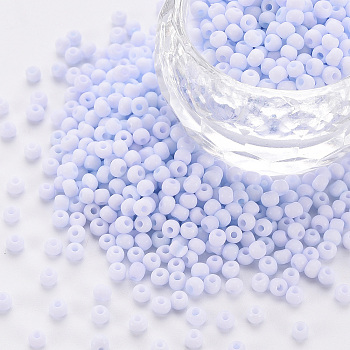 8/0 Opaque Glass Seed Beads, Round Hole, Frosted Colours, Round, Lavender, 3~4x2~3mm, Hole: 0.8mm, about 333pcs/10g