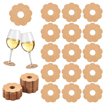 Paper Wine Glass Charms, Blank Goblet Marker, Flower, BurlyWood, 70x70x0.5mm, Inner Diameter: 20mm