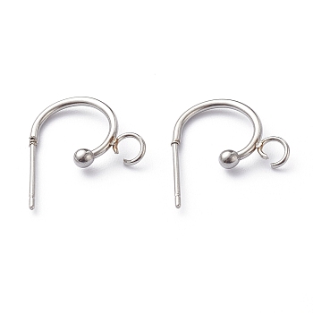 304 Stainless Steel Half Hoop Earrings, Stainless Steel Color, 15.5x12.5x2.4mm, Pin: 0.7mm